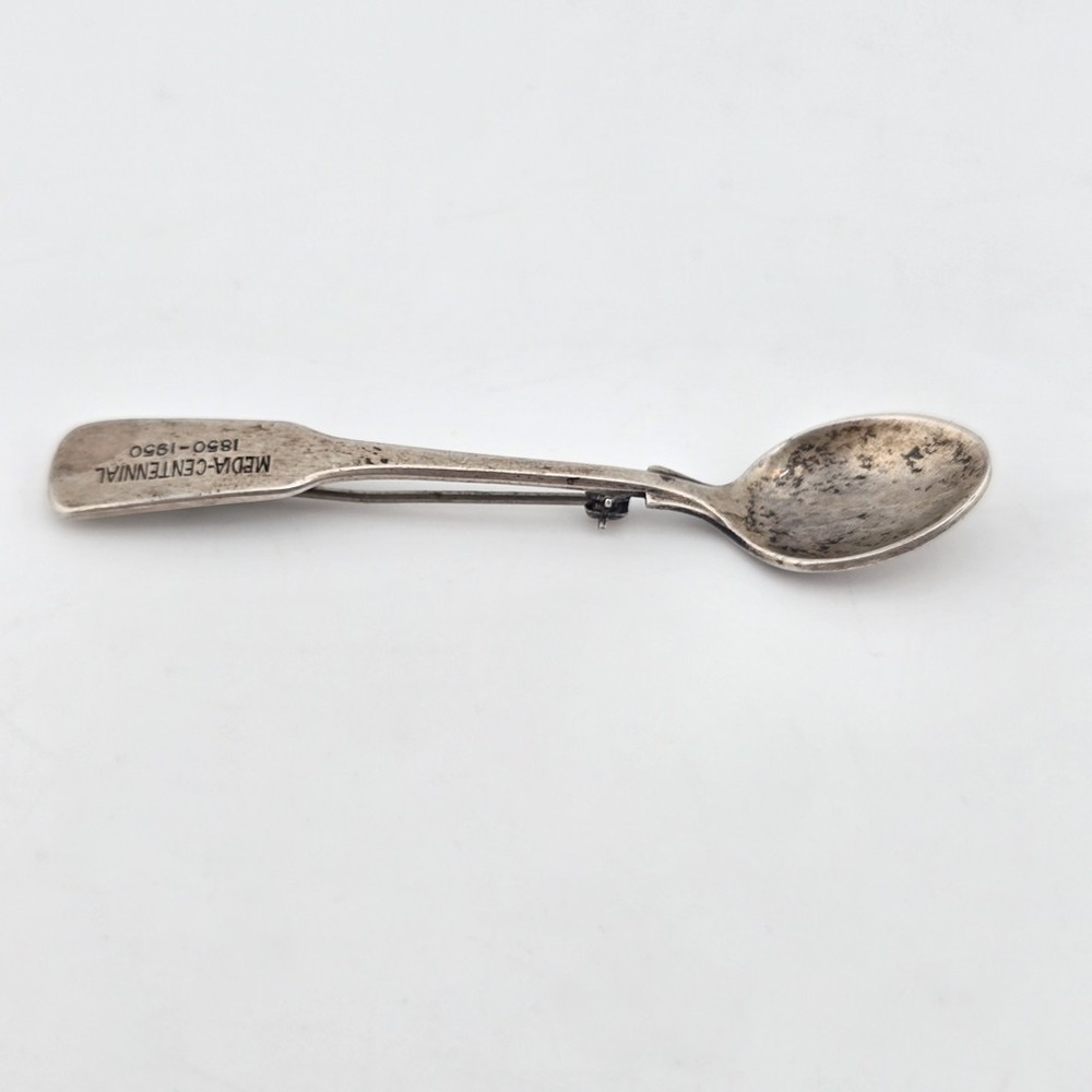 Vintage 1950 Sterling Silver Spoon Brooch Pin Media PA Centennial Souvenir 4.57g